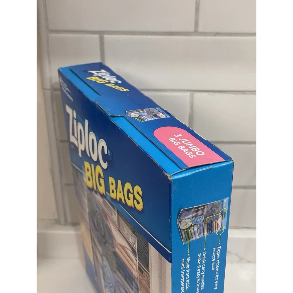 Ziploc Big Bags Jumbo 20 Gallon‎ Size 3 Count Pack Stand & Fill Storage Organize